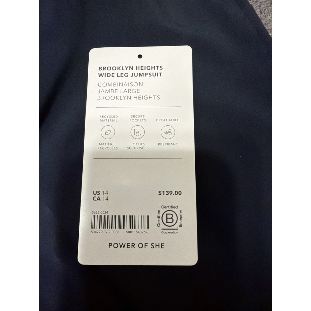 EUC ATHLETA Brooklyn Heights Wide Leg Jumpsuit Sleeveless 14 NAVY POCKETS - Picture 8 of 8